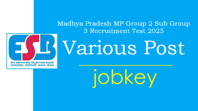 MPESB Group 2 Sub Group 3 Various Post Online Form 2025-jobkey